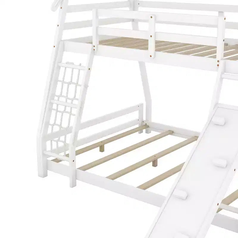 Whisen Twin over Queen Bunk Bed with Safe Guardrails & Playful Climbing Ramp