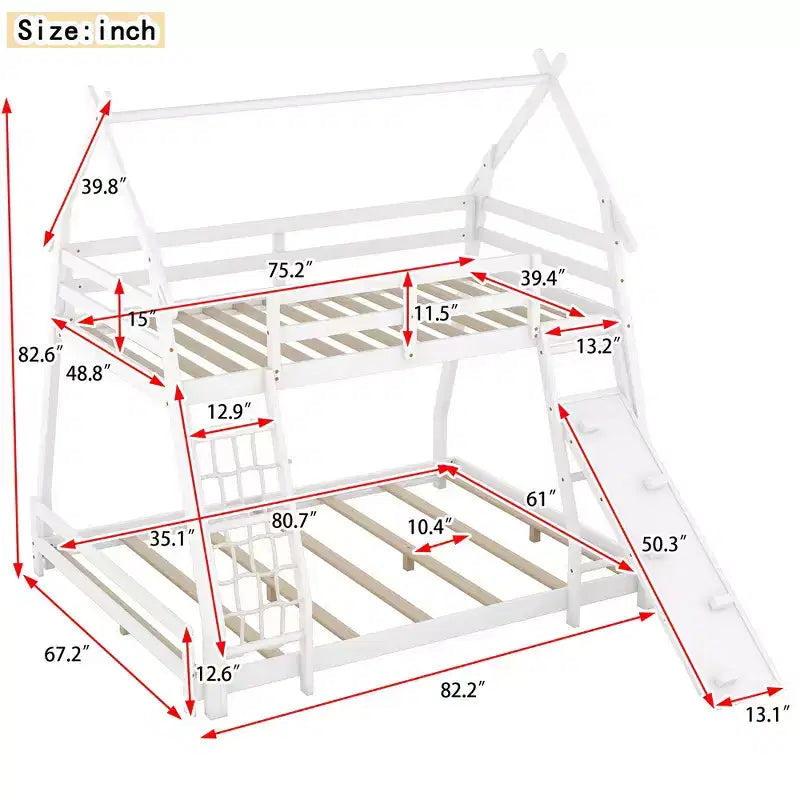Whisen Twin over Queen Bunk Bed with Safe Guardrails & Playful Climbing Ramp
