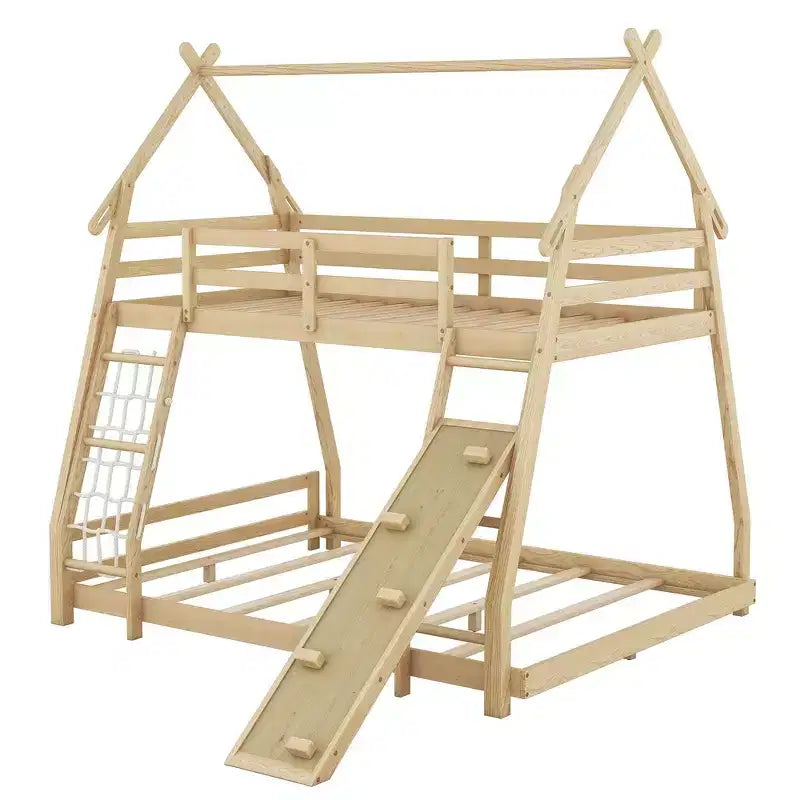 Whisen Twin over Queen Bunk Bed with Safe Guardrails & Playful Climbing Ramp