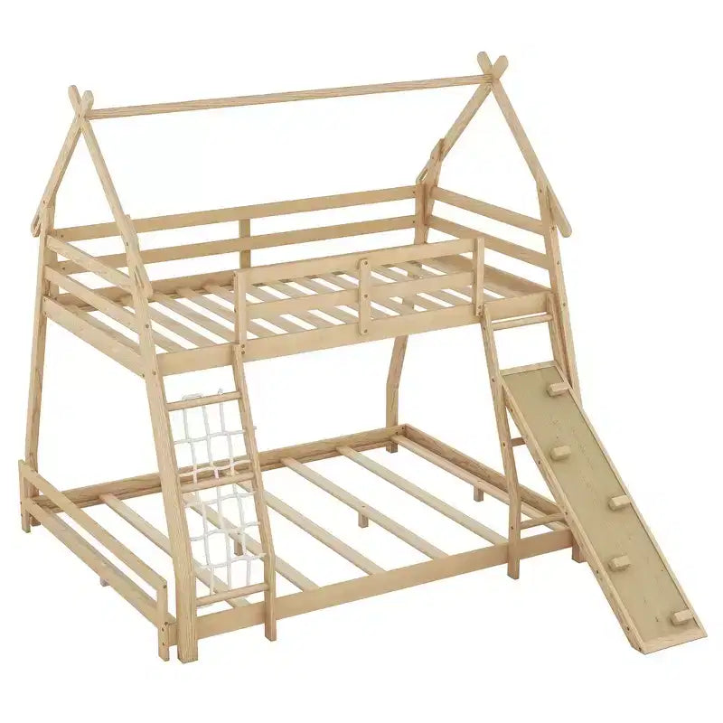 Whisen Twin over Queen Bunk Bed with Safe Guardrails & Playful Climbing Ramp