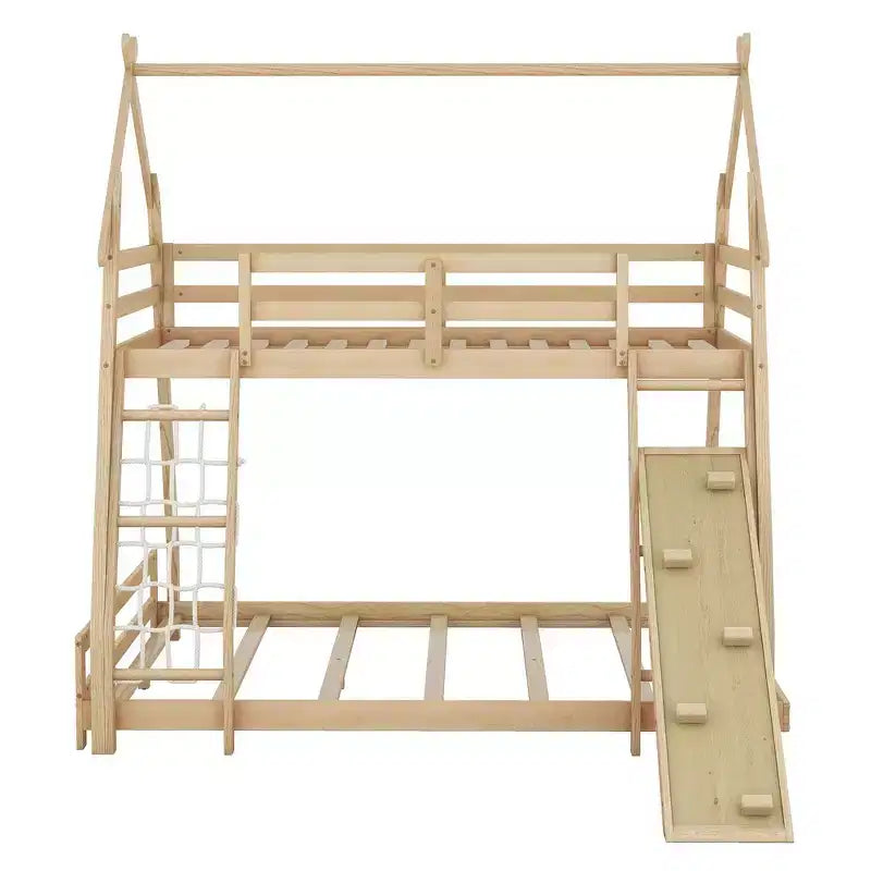 Whisen Twin over Queen Bunk Bed with Safe Guardrails & Playful Climbing Ramp