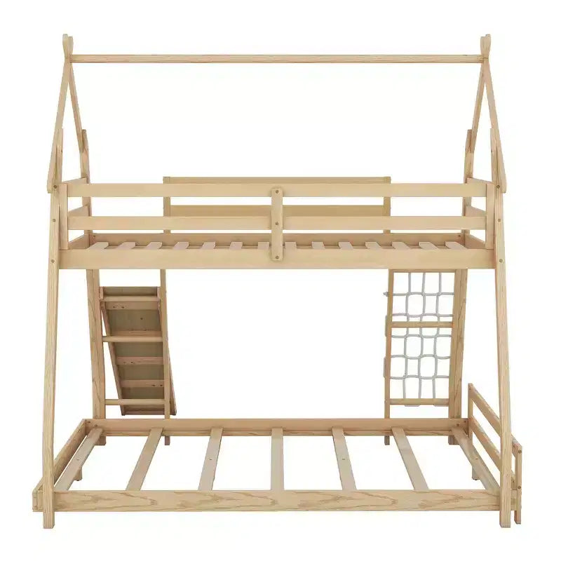 Whisen Twin over Queen Bunk Bed with Safe Guardrails & Playful Climbing Ramp