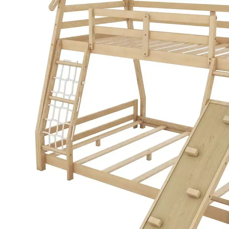 Whisen Twin over Queen Bunk Bed with Safe Guardrails & Playful Climbing Ramp