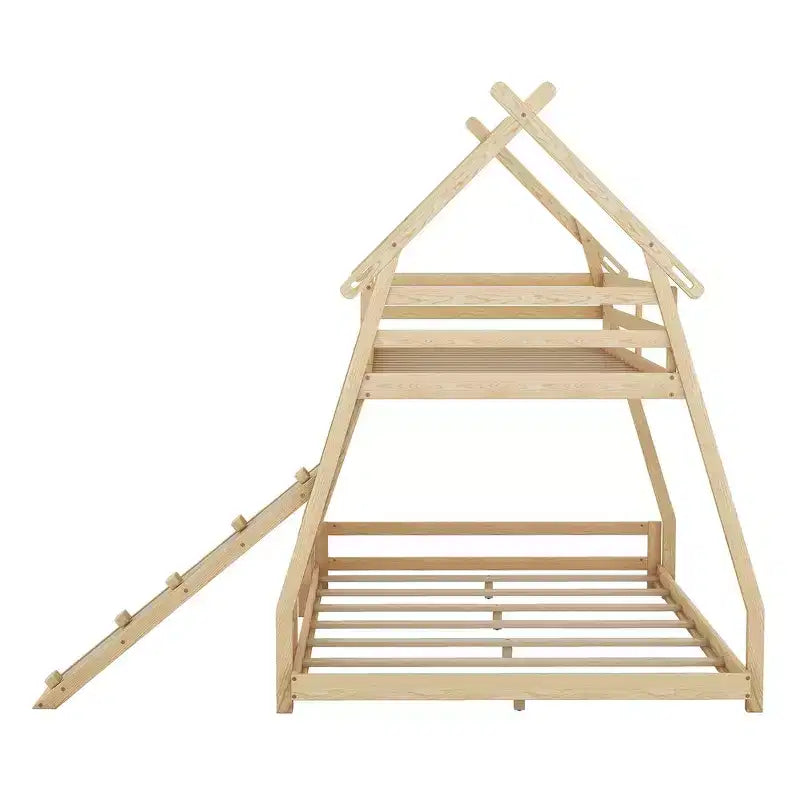 Whisen Twin over Queen Bunk Bed with Safe Guardrails & Playful Climbing Ramp