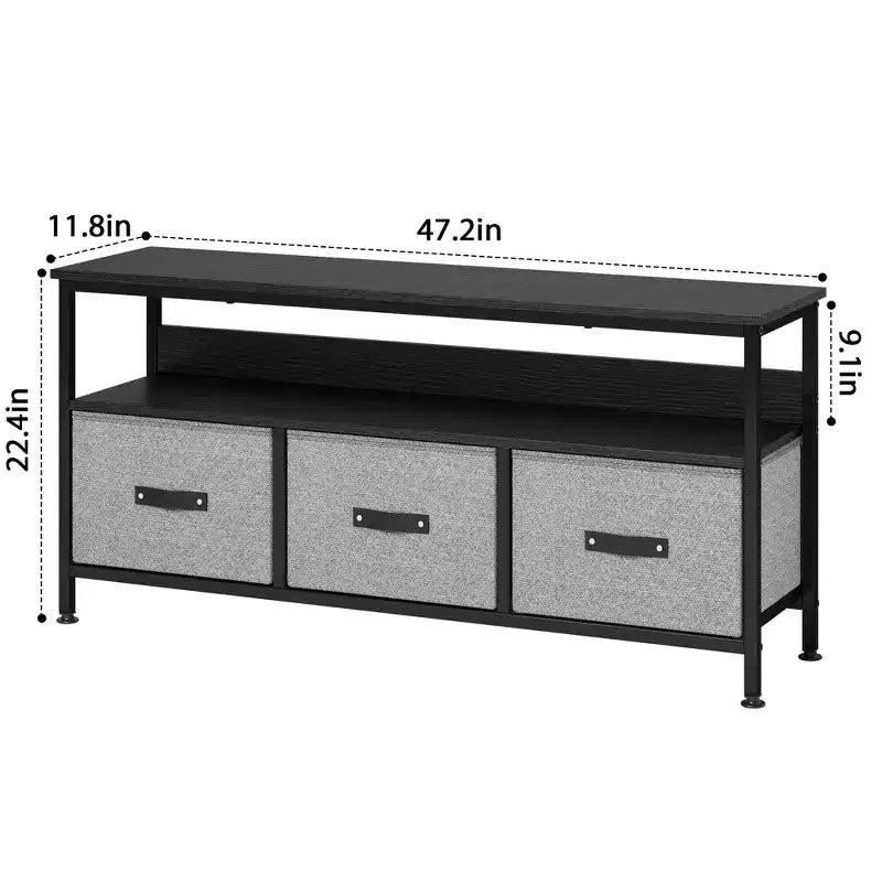 TV Stand with 3 Fabric Drawers for 55 Inch TV Entertainment Center with Storage Cabinets Media Console with Open Shelf Entertainment Stand