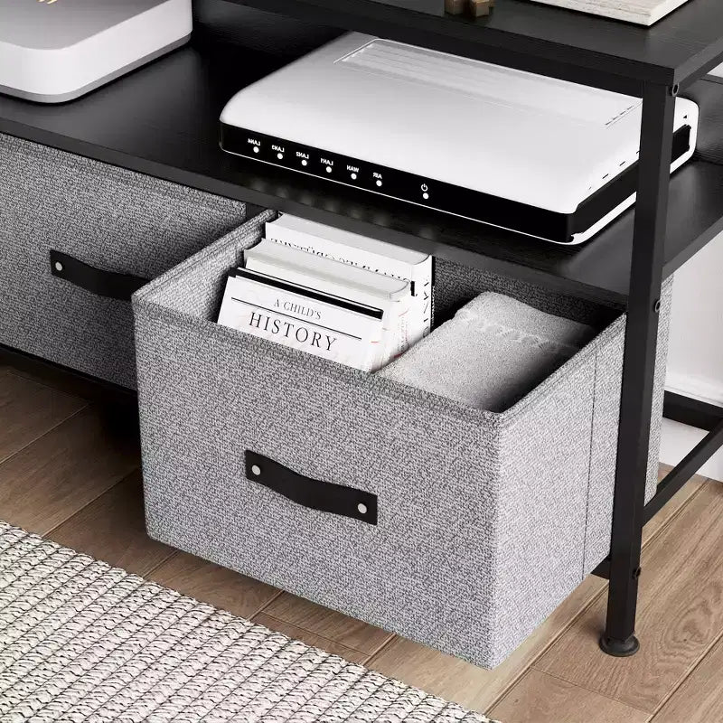 TV Stand with 3 Fabric Drawers for 55 Inch TV Entertainment Center with Storage Cabinets Media Console with Open Shelf Entertainment Stand