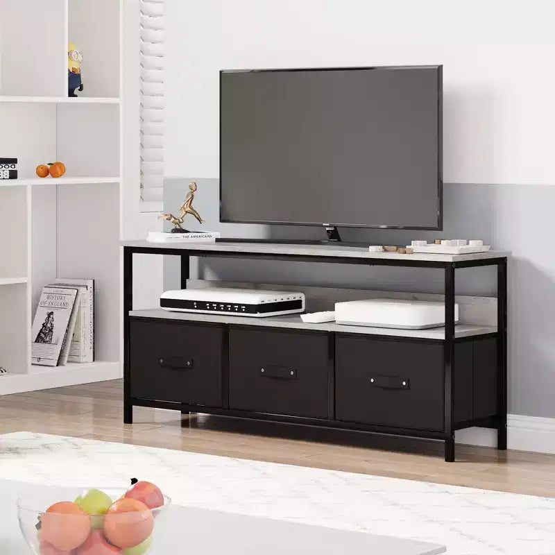 TV Stand with 3 Fabric Drawers for 55 Inch TV Entertainment Center with Storage Cabinets Media Console with Open Shelf Entertainment Stand