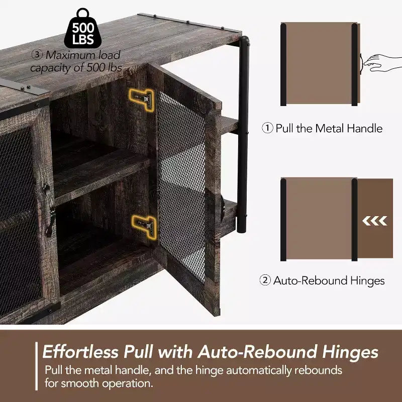 Meuble TV de ferme industriel 63" pour téléviseurs jusqu'à 75", capacité de charge 500 lb, console média avec portes grillagées doubles, meuble de rangement pour salon