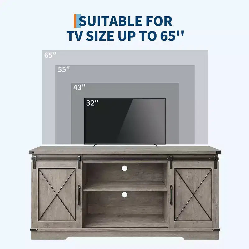 59in Farmhouse TV Stand for TVs Up to 65, Rustic Entertainment Center with Sliding Barn Doors, Storage Cabinets & Adjustable Shelf, Media Console
