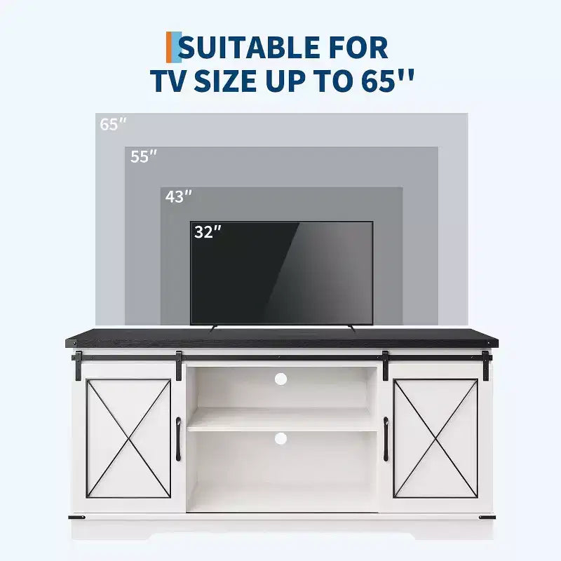59in Farmhouse TV Stand for TVs Up to 65, Rustic Entertainment Center with Sliding Barn Doors, Storage Cabinets & Adjustable Shelf, Media Console