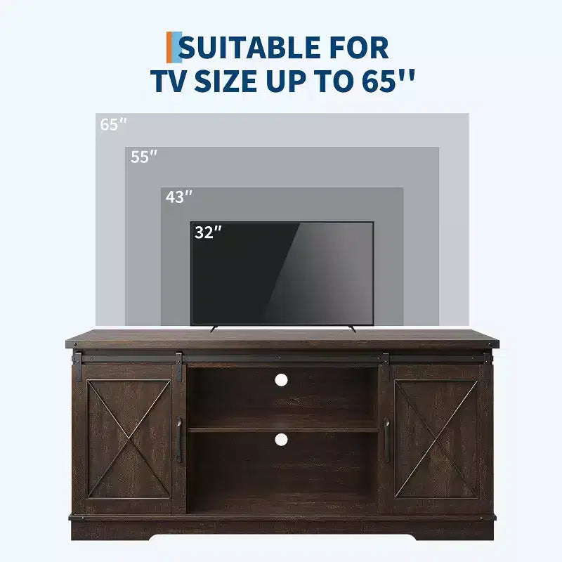 59in Farmhouse TV Stand for TVs Up to 65, Rustic Entertainment Center with Sliding Barn Doors, Storage Cabinets & Adjustable Shelf, Media Console