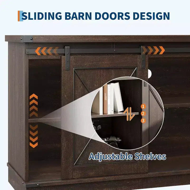 59in Farmhouse TV Stand for TVs Up to 65, Rustic Entertainment Center with Sliding Barn Doors, Storage Cabinets & Adjustable Shelf, Media Console