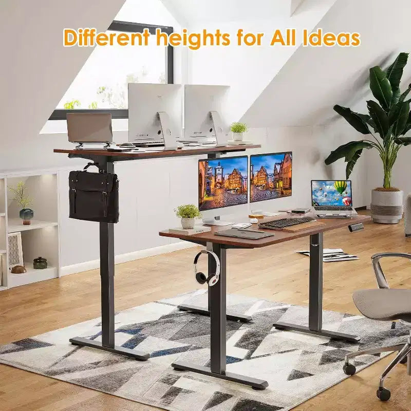 PexFix 40 x 24 Electric Standing Desk Brown Desktop Height Adjustable Computer Desk Stand up Home Office Desk with Splice Board