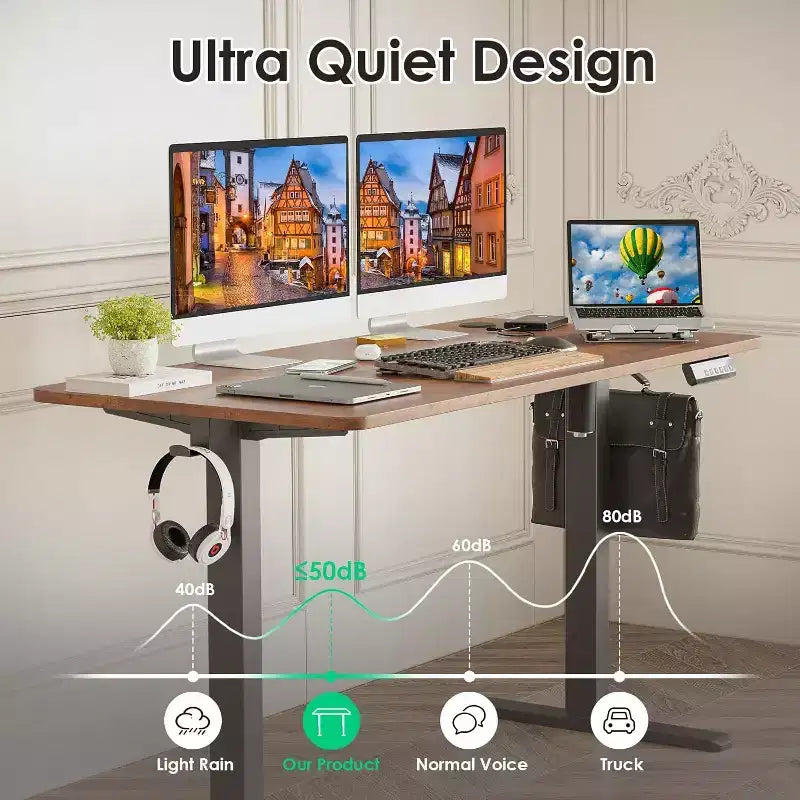 PexFix 40 x 24 Electric Standing Desk Brown Desktop Height Adjustable Computer Desk Stand up Home Office Desk with Splice Board