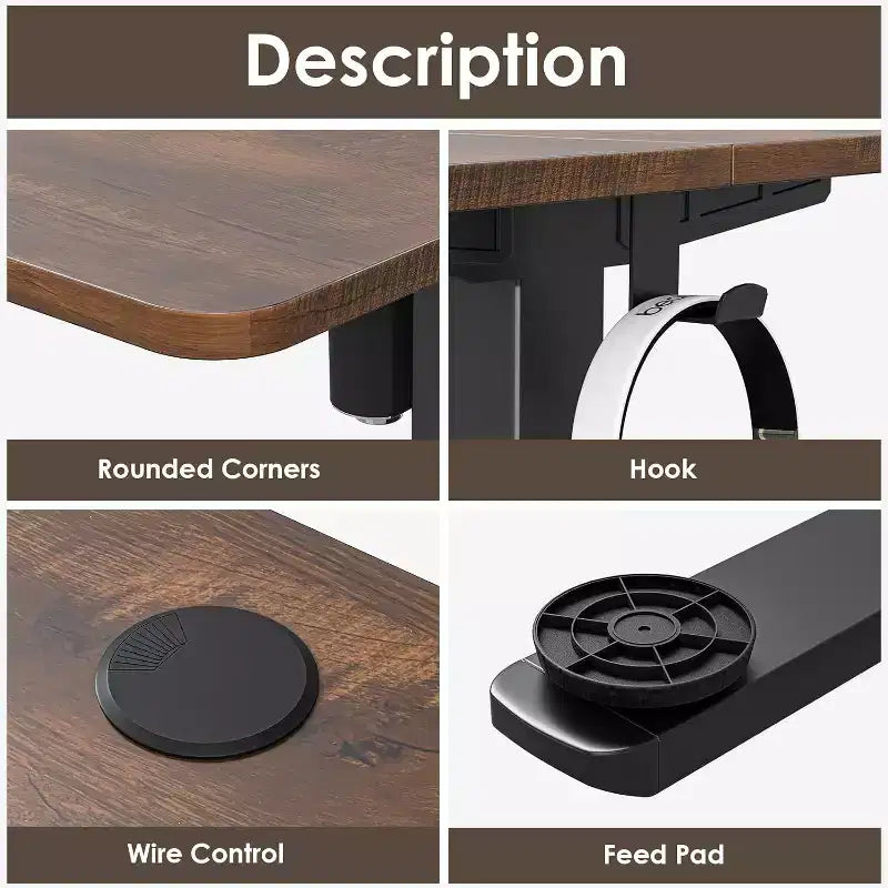 PexFix 40 x 24 Electric Standing Desk Brown Desktop Height Adjustable Computer Desk Stand up Home Office Desk with Splice Board
