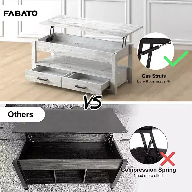 Hausource 47.2 Lift Top Coffee Table with Storage Drawers, Hidden Compartment