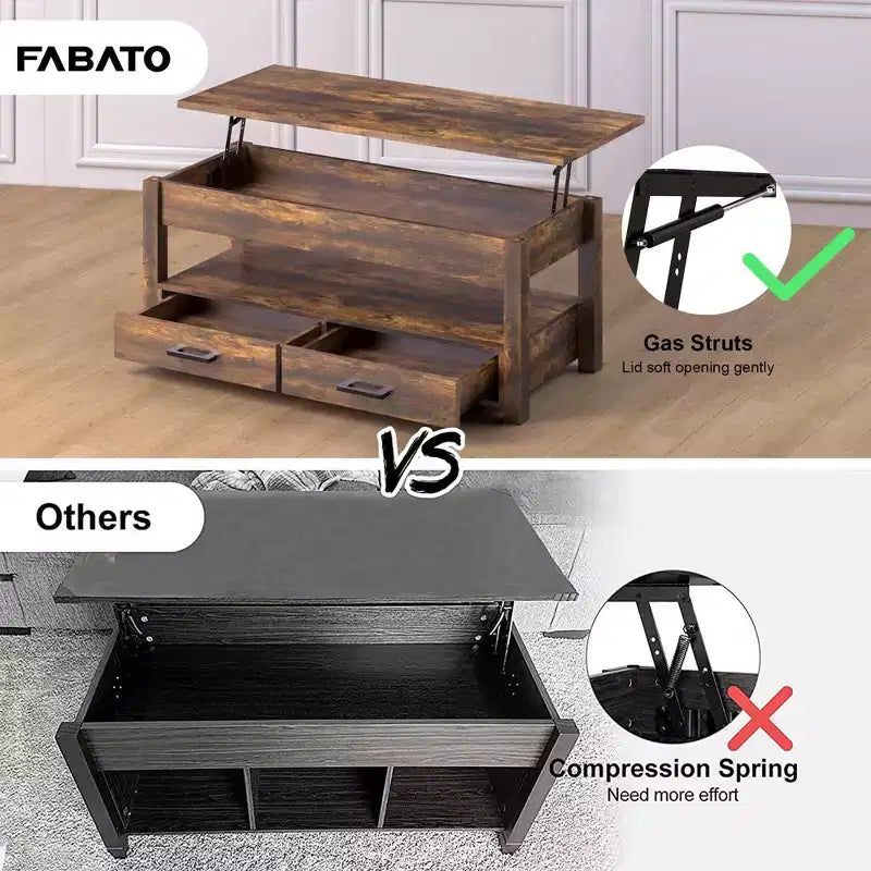 Hausource 47.2 Lift Top Coffee Table with Storage Drawers, Hidden Compartment