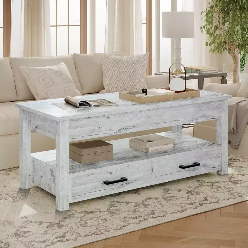 Hausource 47.2 Lift Top Coffee Table with Storage Drawers, Hidden Compartment
