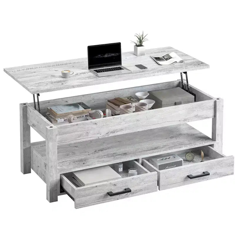 Hausource 47.2 Lift Top Coffee Table with Storage Drawers, Hidden Compartment