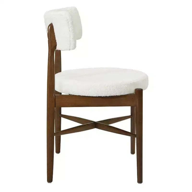 Okak Mid-Century Dining Chairs Set of 2, Comfy Boucle Dining Room Chairs with Rubberwood Legs & Curved Back, Upholstered Kitchen Side Chairs