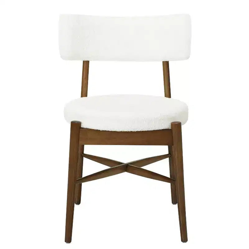 Okak Mid-Century Dining Chairs Set of 2, Comfy Boucle Dining Room Chairs with Rubberwood Legs & Curved Back, Upholstered Kitchen Side Chairs