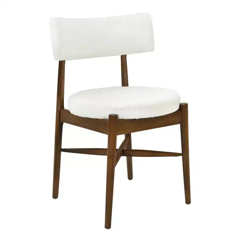 Okak Mid-Century Dining Chairs Set of 2, Comfy Boucle Dining Room Chairs with Rubberwood Legs & Curved Back, Upholstered Kitchen Side Chairs