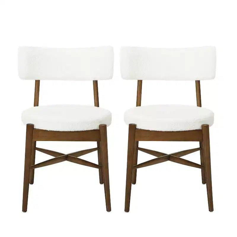 Okak Mid-Century Dining Chairs Set of 2, Comfy Boucle Dining Room Chairs with Rubberwood Legs & Curved Back, Upholstered Kitchen Side Chairs