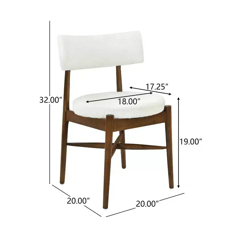 Okak Mid-Century Dining Chairs Set of 2, Comfy Boucle Dining Room Chairs with Rubberwood Legs & Curved Back, Upholstered Kitchen Side Chairs