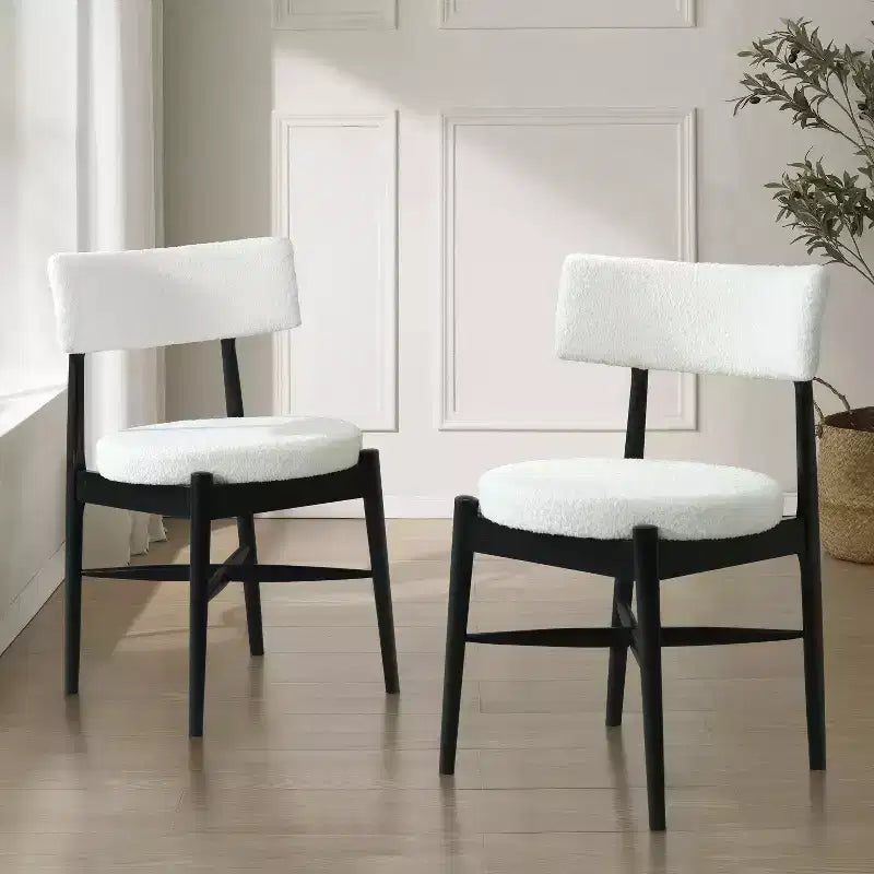 Okak Mid-Century Dining Chairs Set of 2, Comfy Boucle Dining Room Chairs with Rubberwood Legs & Curved Back, Upholstered Kitchen Side Chairs