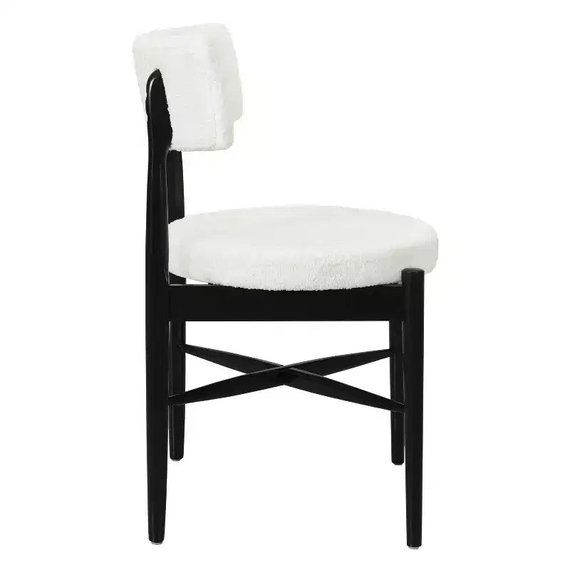 Okak Mid-Century Dining Chairs Set of 2, Comfy Boucle Dining Room Chairs with Rubberwood Legs & Curved Back, Upholstered Kitchen Side Chairs