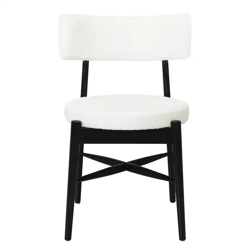 Okak Mid-Century Dining Chairs Set of 2, Comfy Boucle Dining Room Chairs with Rubberwood Legs & Curved Back, Upholstered Kitchen Side Chairs