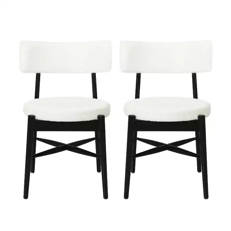 Okak Mid-Century Dining Chairs Set of 2, Comfy Boucle Dining Room Chairs with Rubberwood Legs & Curved Back, Upholstered Kitchen Side Chairs