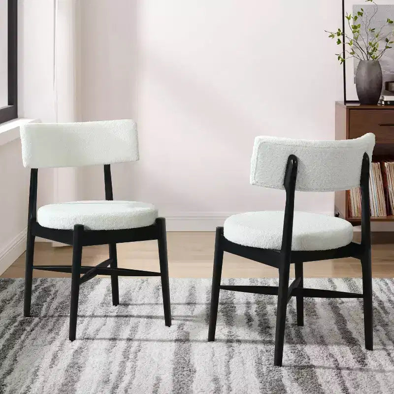 Okak Mid-Century Dining Chairs Set of 2, Comfy Boucle Dining Room Chairs with Rubberwood Legs & Curved Back, Upholstered Kitchen Side Chairs