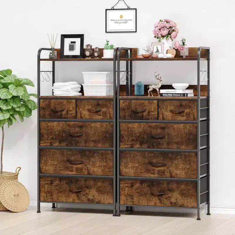 TROPOW 5 tiroirs de commode pour chambre à coucher avec étagères, commodes et chiffonniers pour couloir, entrée, unité de rangement avec tissu