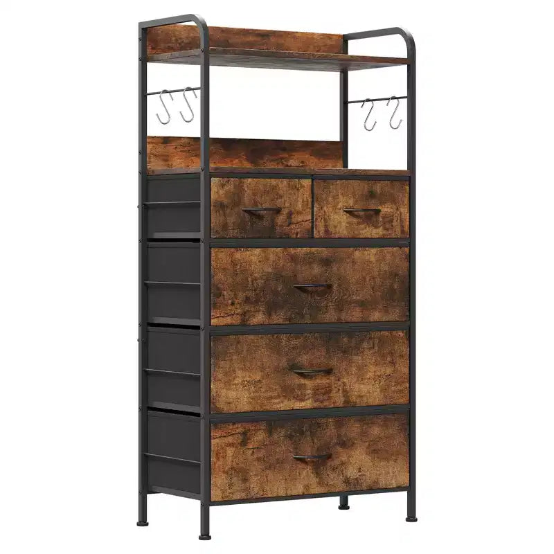 TROPOW 5 tiroirs de commode pour chambre à coucher avec étagères, commodes et chiffonniers pour couloir, entrée, unité de rangement avec tissu