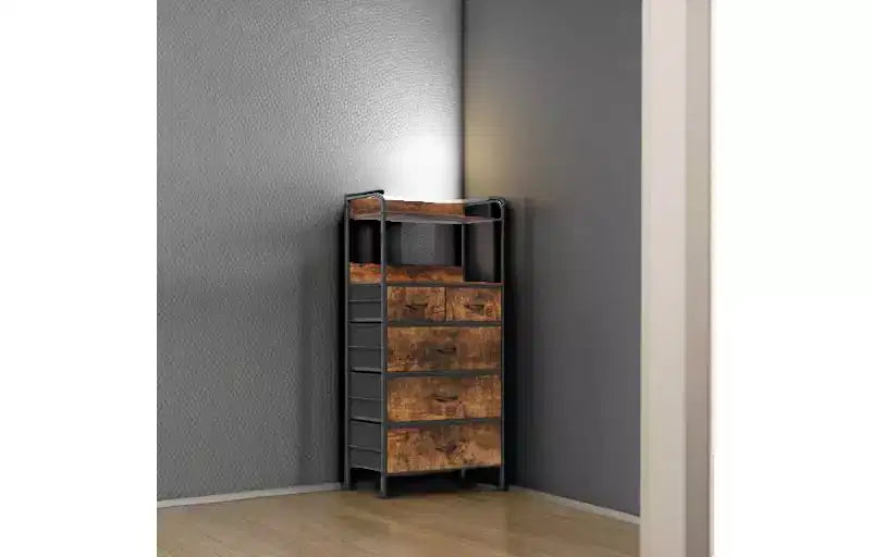 TROPOW 5 tiroirs de commode pour chambre à coucher avec étagères, commodes et chiffonniers pour couloir, entrée, unité de rangement avec tissu