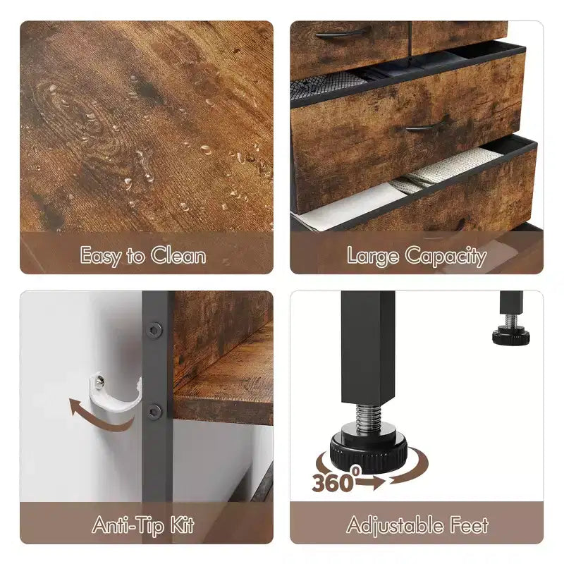 TROPOW 5 tiroirs de commode pour chambre à coucher avec étagères, commodes et chiffonniers pour couloir, entrée, unité de rangement avec tissu