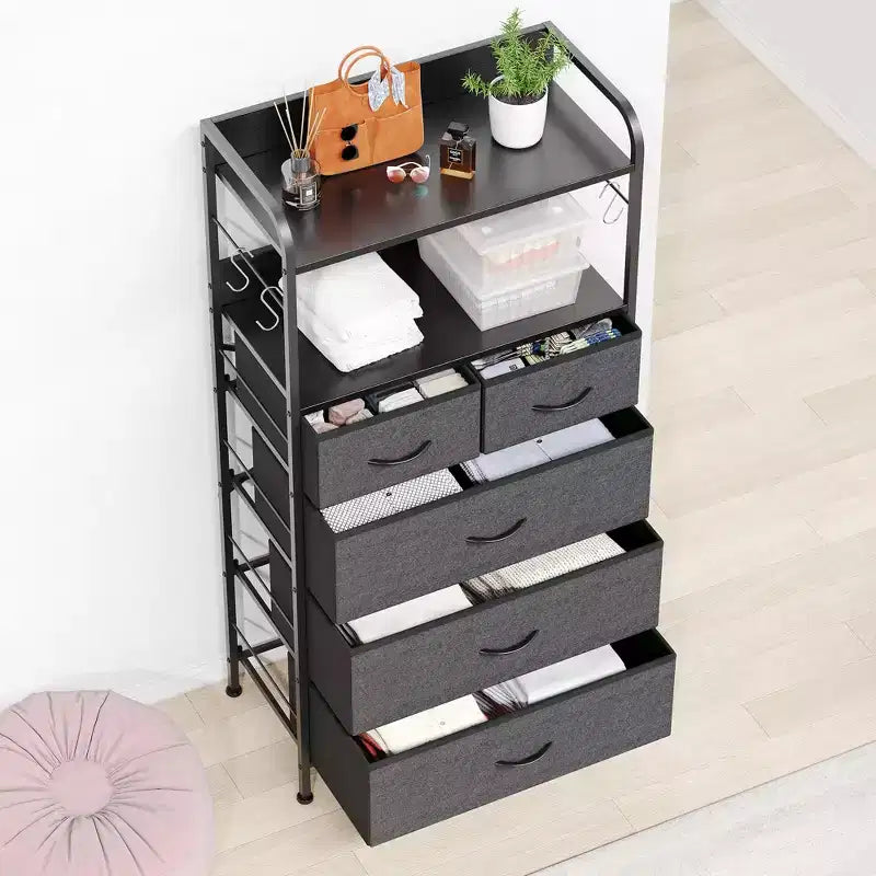 TROPOW 5 tiroirs de commode pour chambre à coucher avec étagères, commodes et chiffonniers pour couloir, entrée, unité de rangement avec tissu