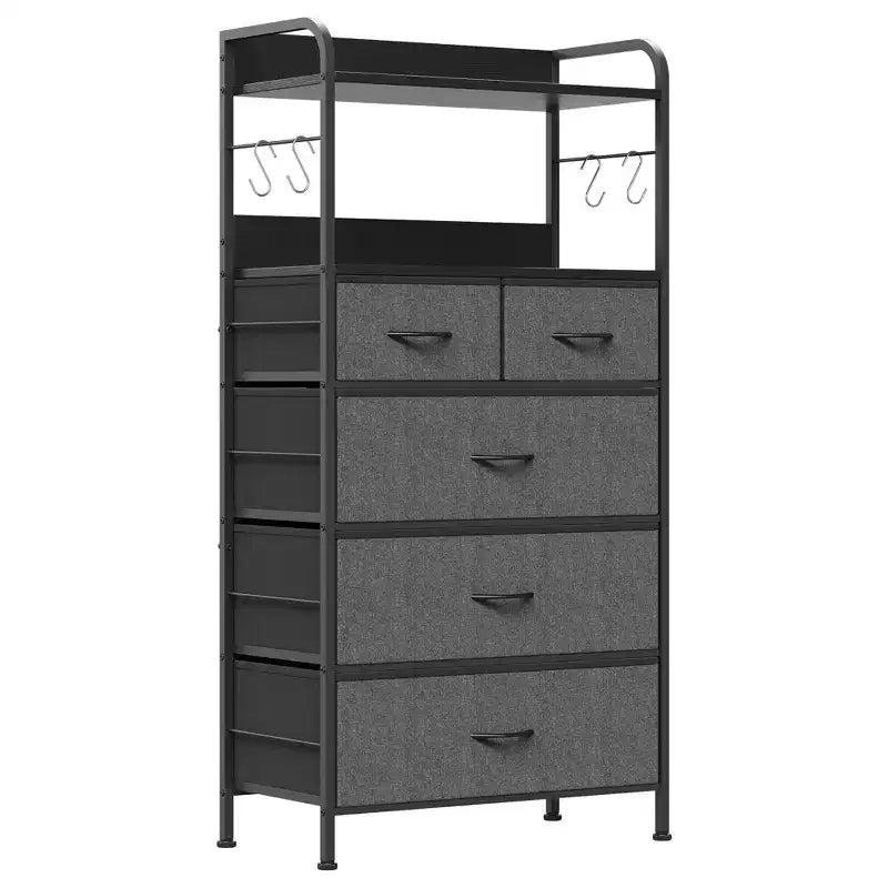 TROPOW 5 tiroirs de commode pour chambre à coucher avec étagères, commodes et chiffonniers pour couloir, entrée, unité de rangement avec tissu