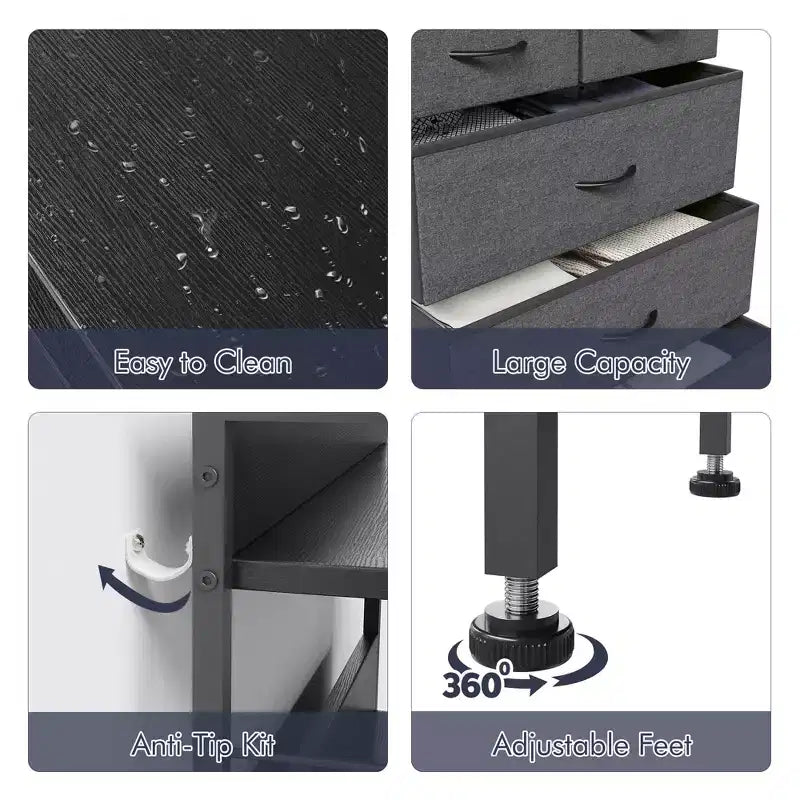 TROPOW 5 tiroirs de commode pour chambre à coucher avec étagères, commodes et chiffonniers pour couloir, entrée, unité de rangement avec tissu
