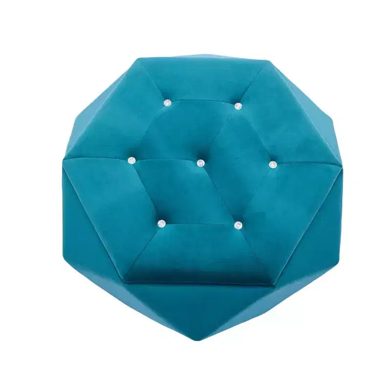 Whisen Velvet Polygon Ottoman, Spacious Storage, Diamond Tufted & Multi-Functional Comfort