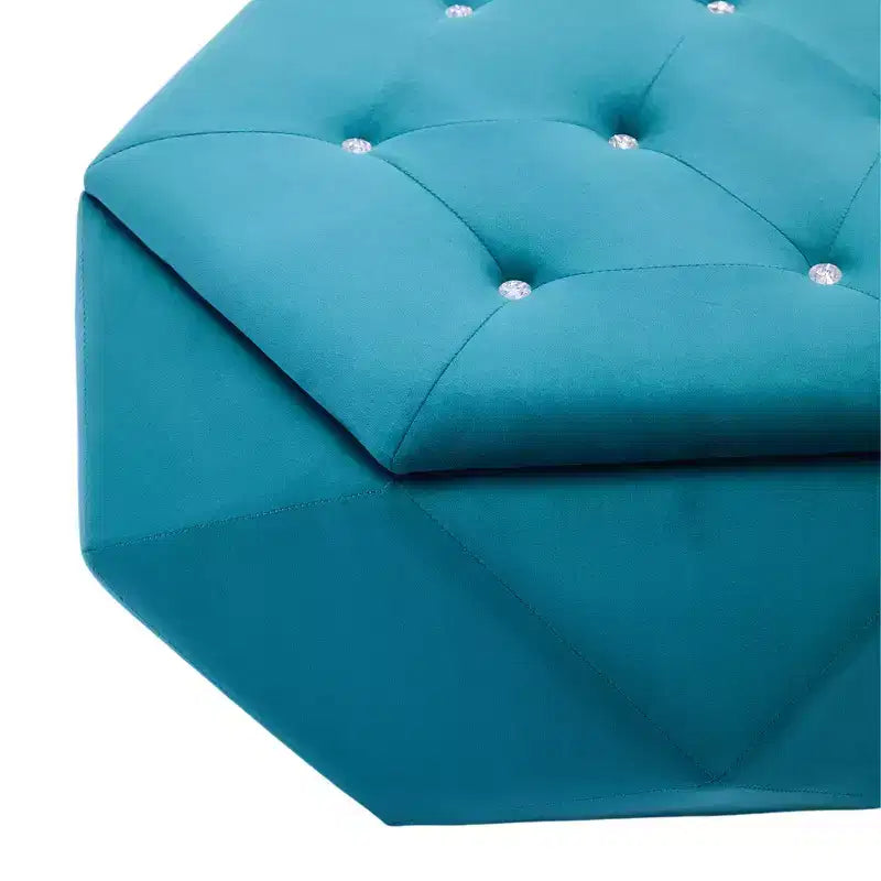 Whisen Velvet Polygon Ottoman, Spacious Storage, Diamond Tufted & Multi-Functional Comfort