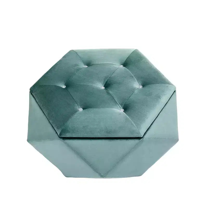 Whisen Velvet Polygon Ottoman, Spacious Storage, Diamond Tufted & Multi-Functional Comfort