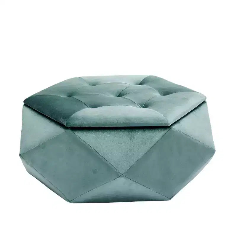 Whisen Velvet Polygon Ottoman, Spacious Storage, Diamond Tufted & Multi-Functional Comfort