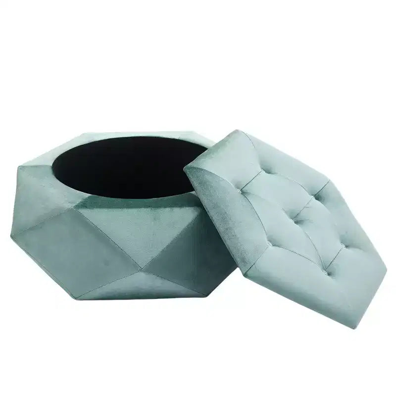 Whisen Velvet Polygon Ottoman, Spacious Storage, Diamond Tufted & Multi-Functional Comfort