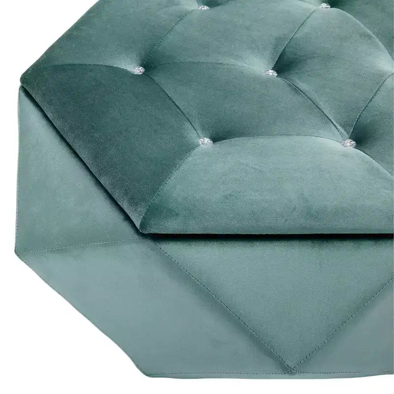 Whisen Velvet Polygon Ottoman, Spacious Storage, Diamond Tufted & Multi-Functional Comfort