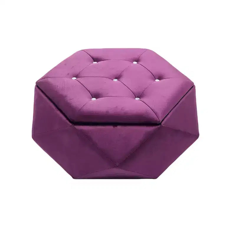 Whisen Velvet Polygon Ottoman, Spacious Storage, Diamond Tufted & Multi-Functional Comfort