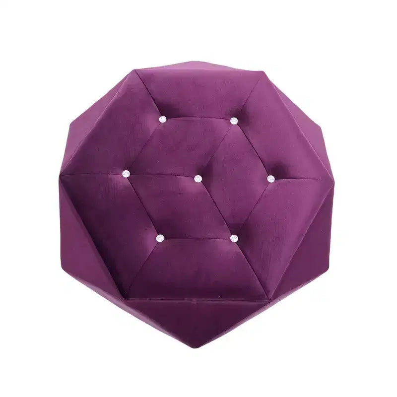 Whisen Velvet Polygon Ottoman, Spacious Storage, Diamond Tufted & Multi-Functional Comfort
