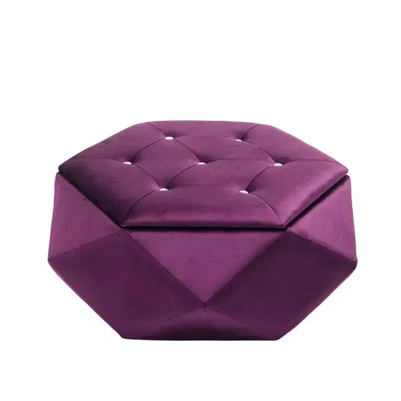 Whisen Velvet Polygon Ottoman, Spacious Storage, Diamond Tufted & Multi-Functional Comfort