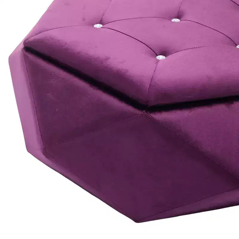 Whisen Velvet Polygon Ottoman, Spacious Storage, Diamond Tufted & Multi-Functional Comfort